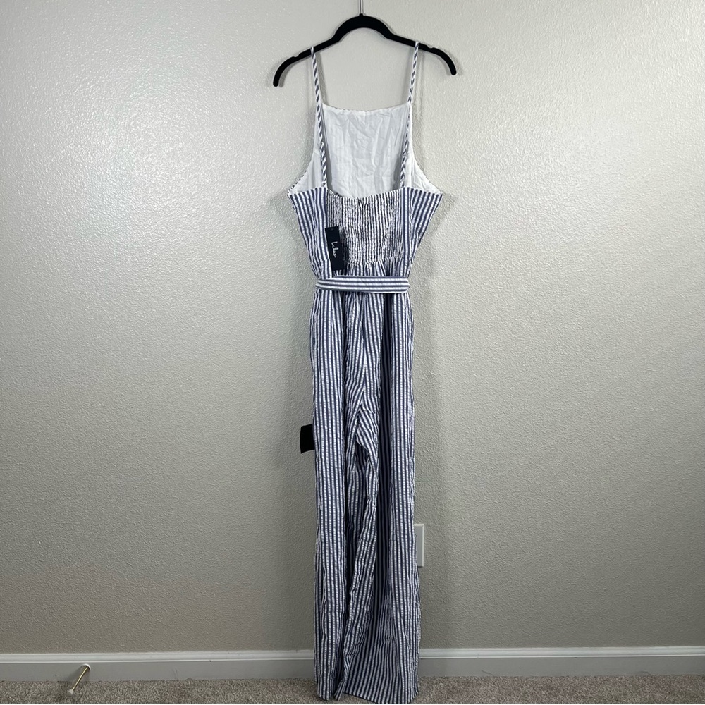 NWT Lulus Messina Blue Striped Wide-Leg Jumpsuit XL - Picture 7 of 10